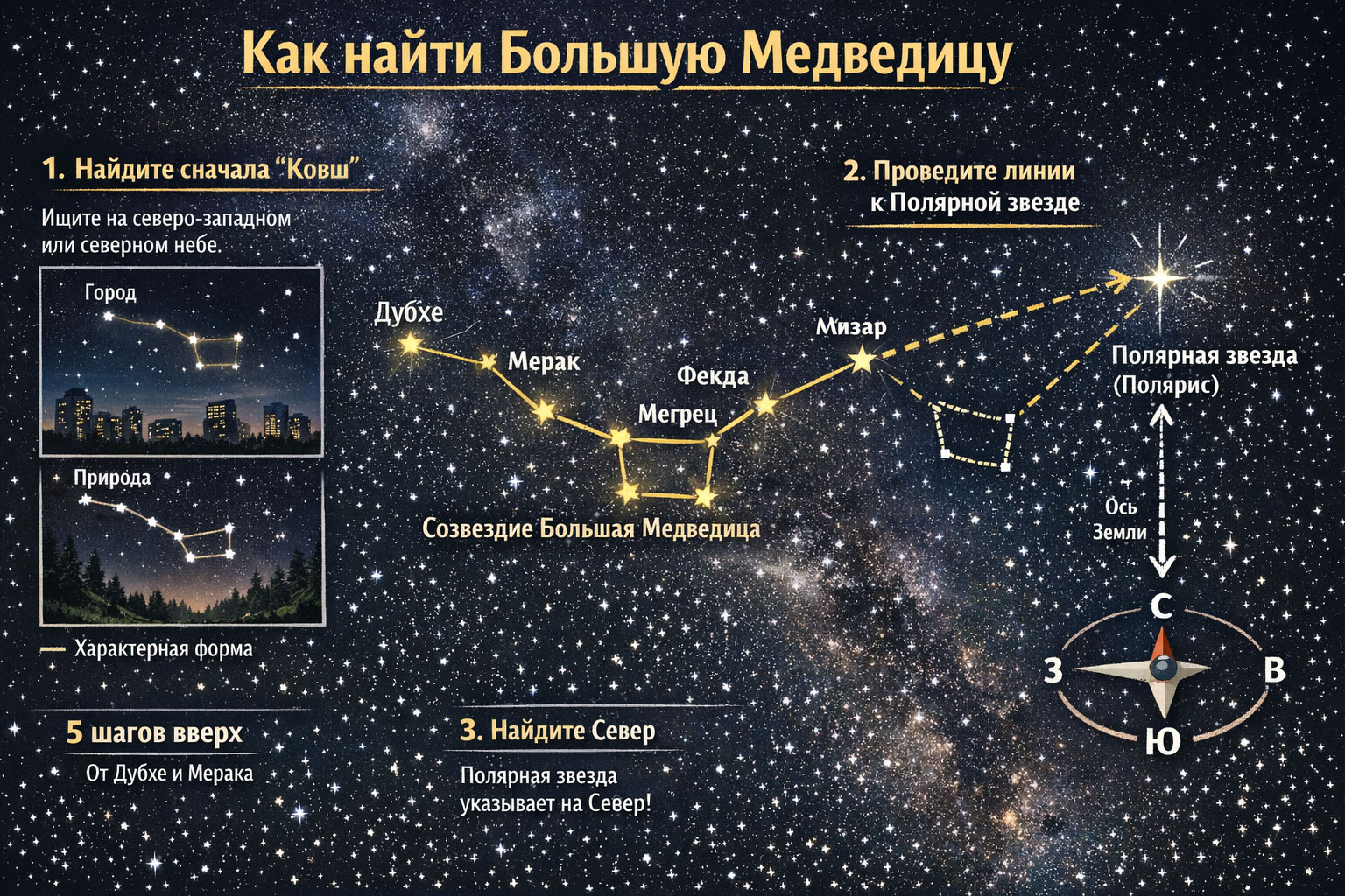 как найти большую медведицу самостоятельно схема