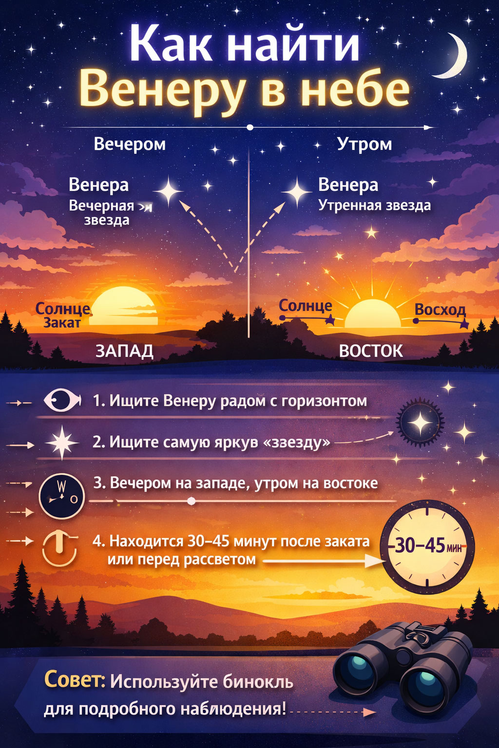 инструкция схема как найти венеру в небе ночью